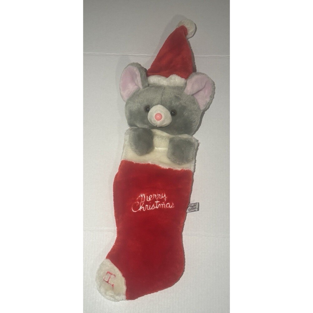 Vintage Plush By Chrisha 1988 Merry Christmas Gray Mouse Stocking Playful Plush